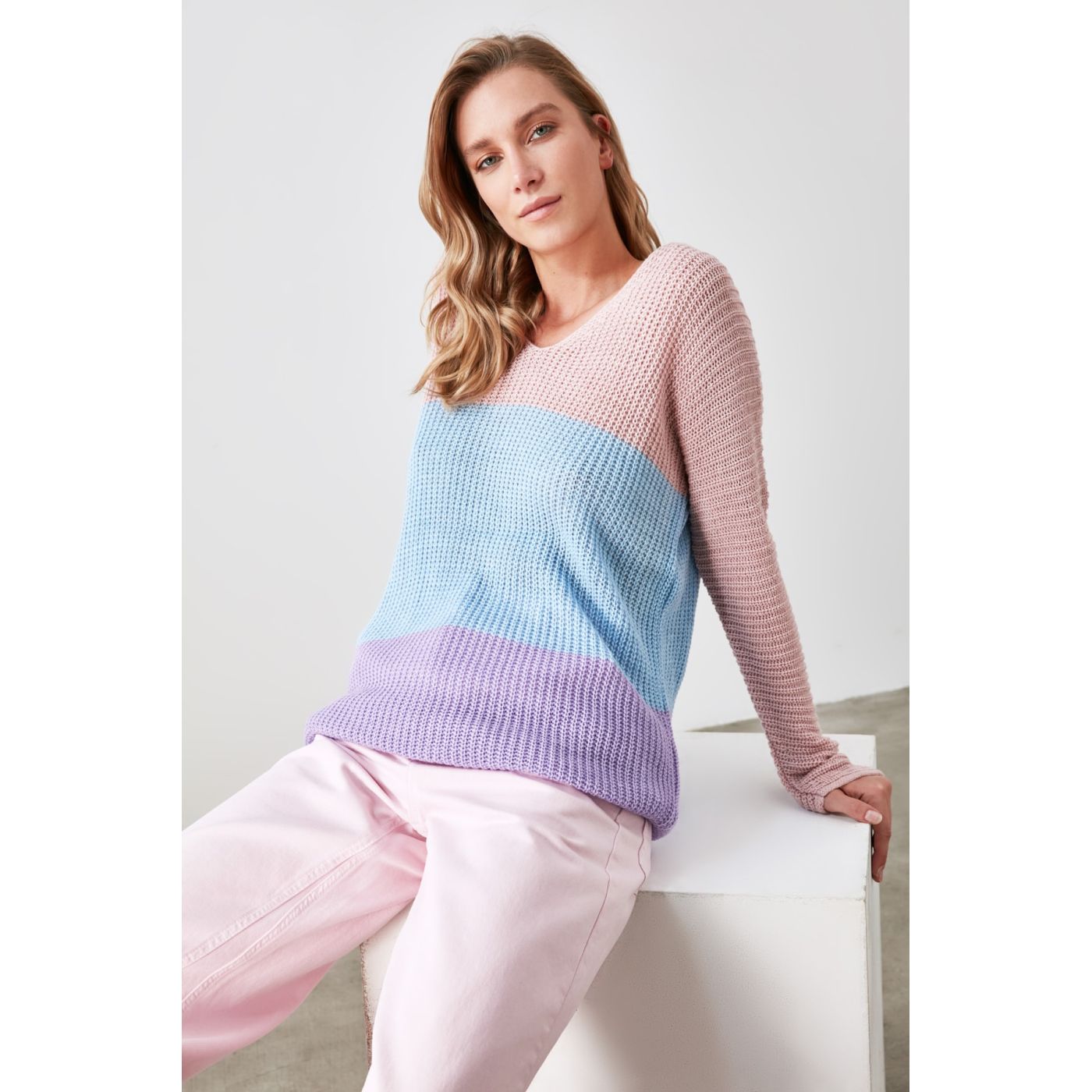 Trendyol Powder Color Block Knitwear Sweater