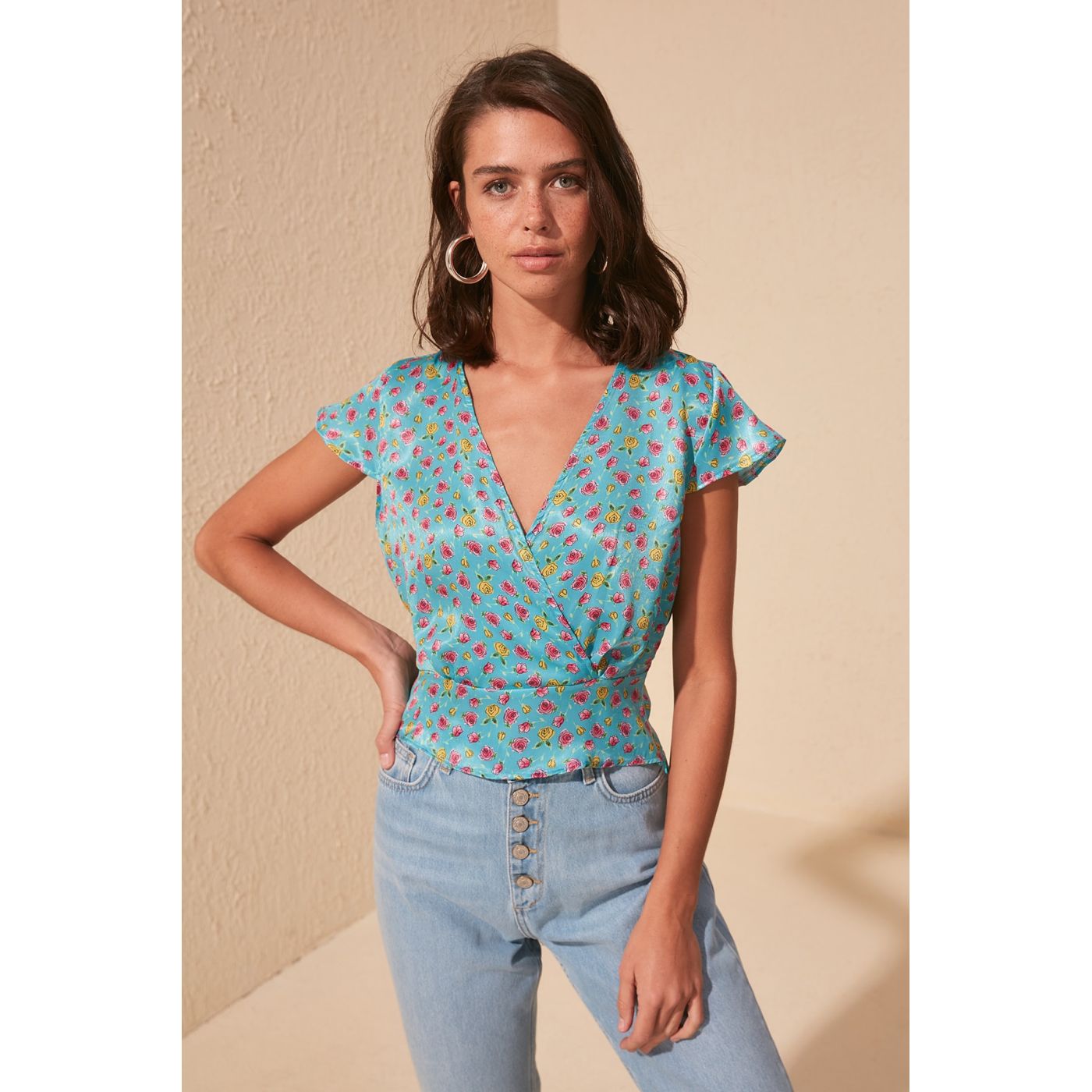 Trendyol Green Patterned Clamping Detailed Blouse