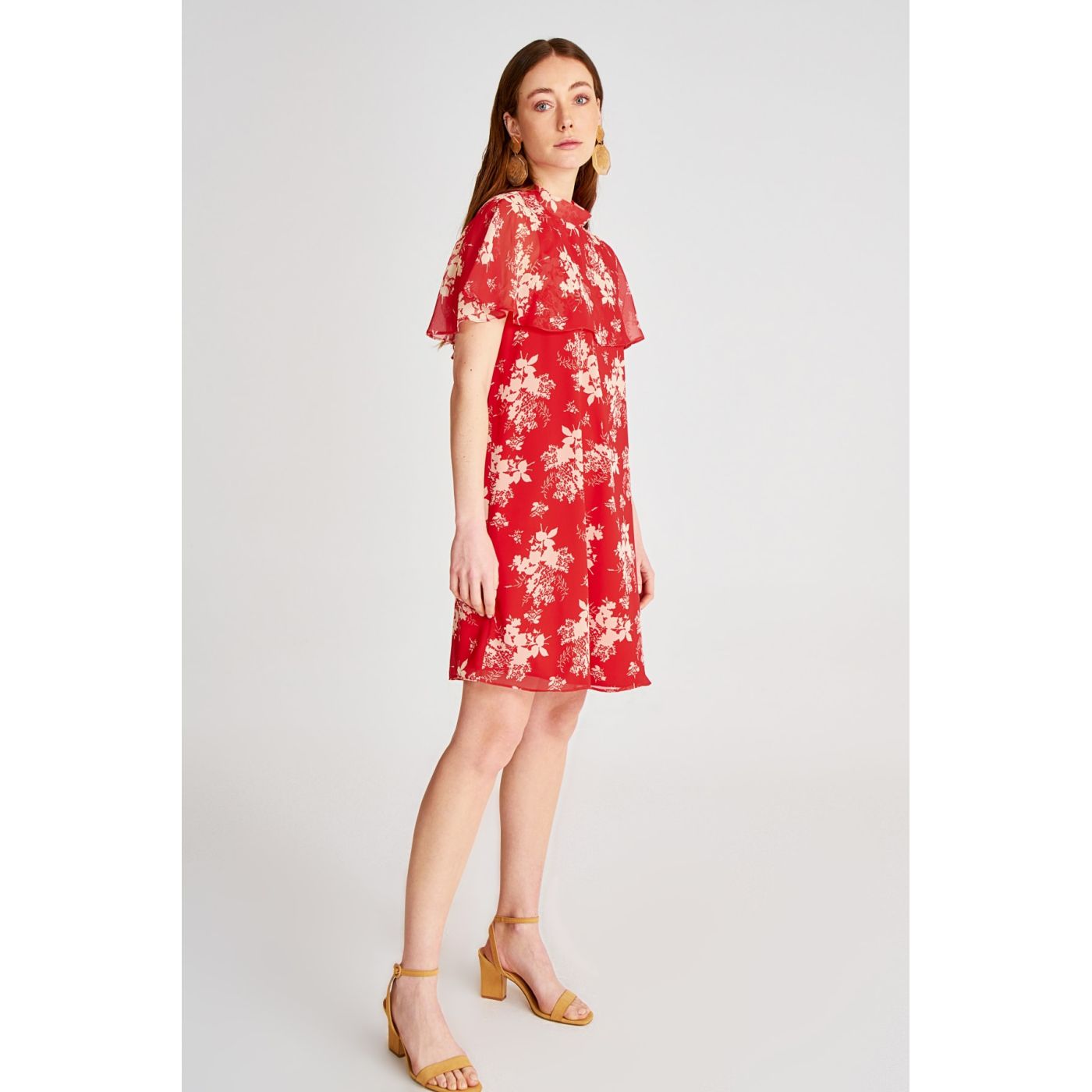 Trendyol Red Upright Neck Line Patterned Dress