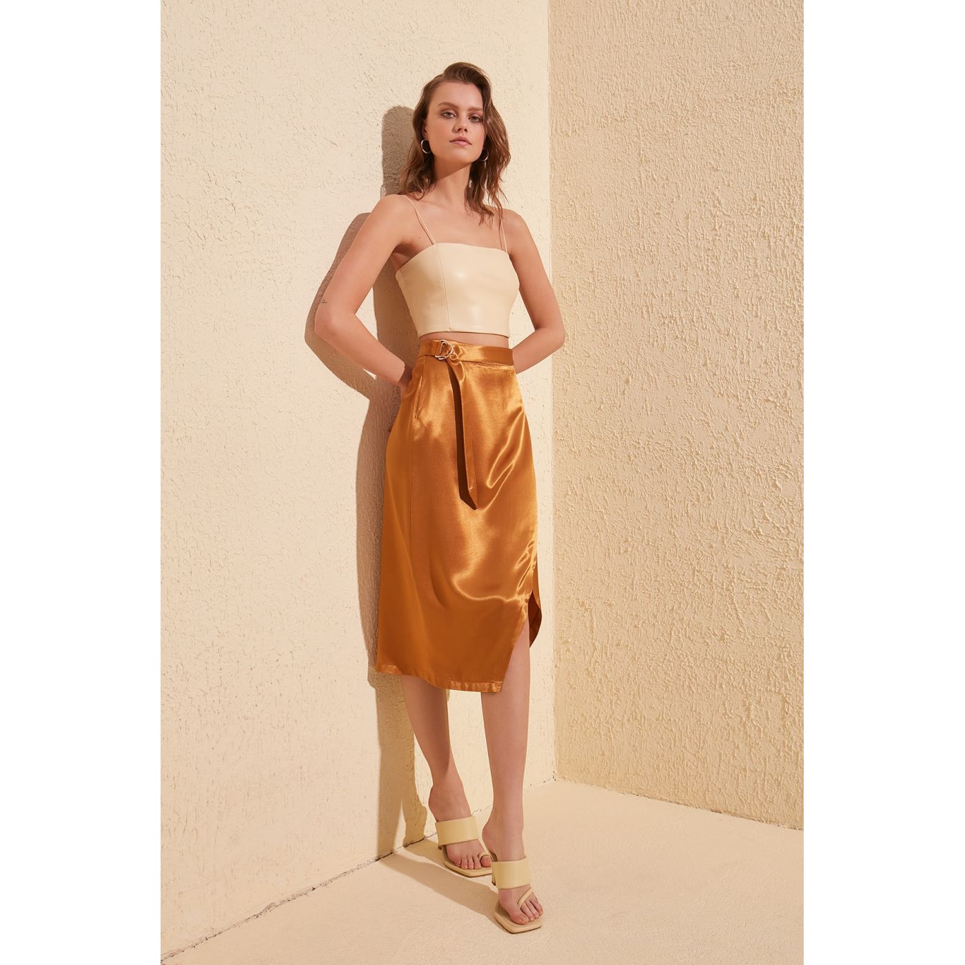 Trendyol Mustard Satin Skirt