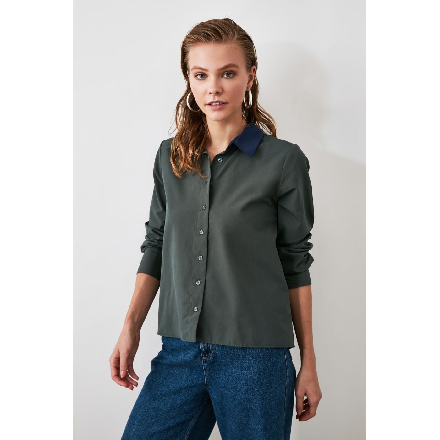 Trendyol Khaki Color Block Shirt