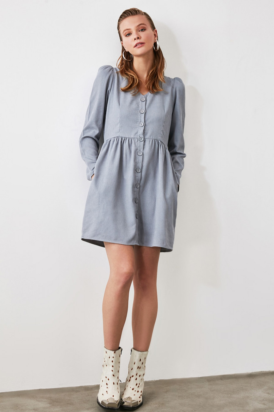 Trendyol Blue Button Detailed Dress
