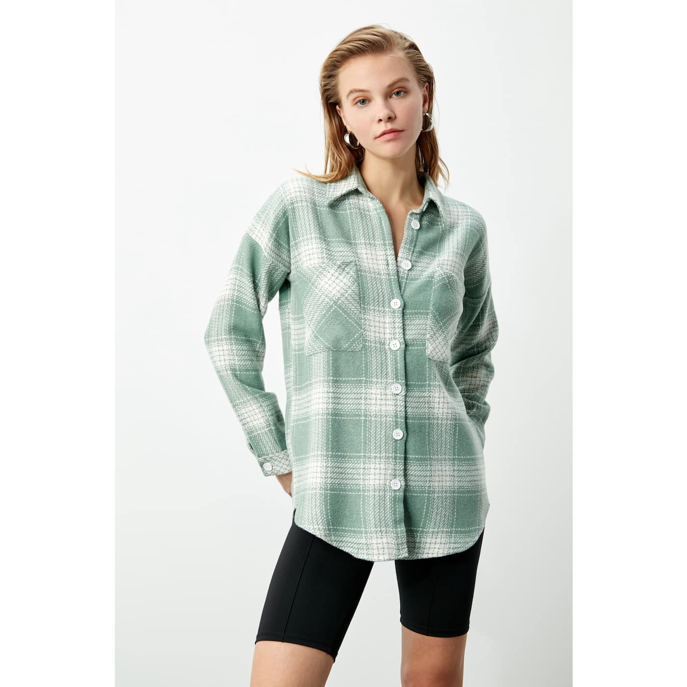 Trendyol Mint Double Pocket Shirt