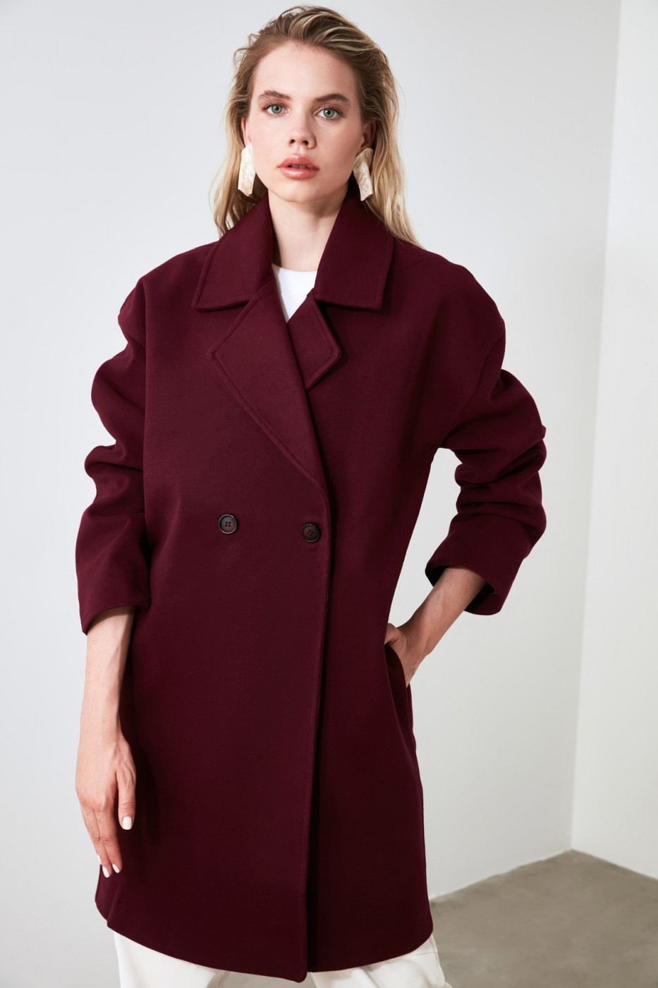 Trendyol Maroon Front Button Edifycoat