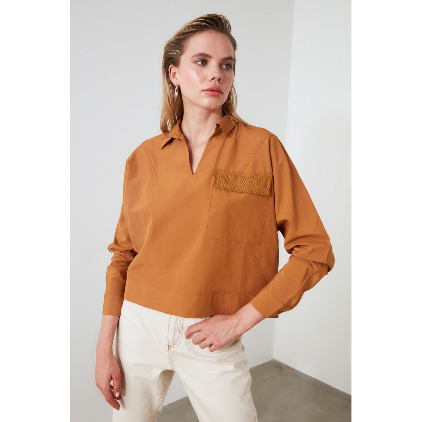 Trendyol Camel Pocket Detailed Blouse