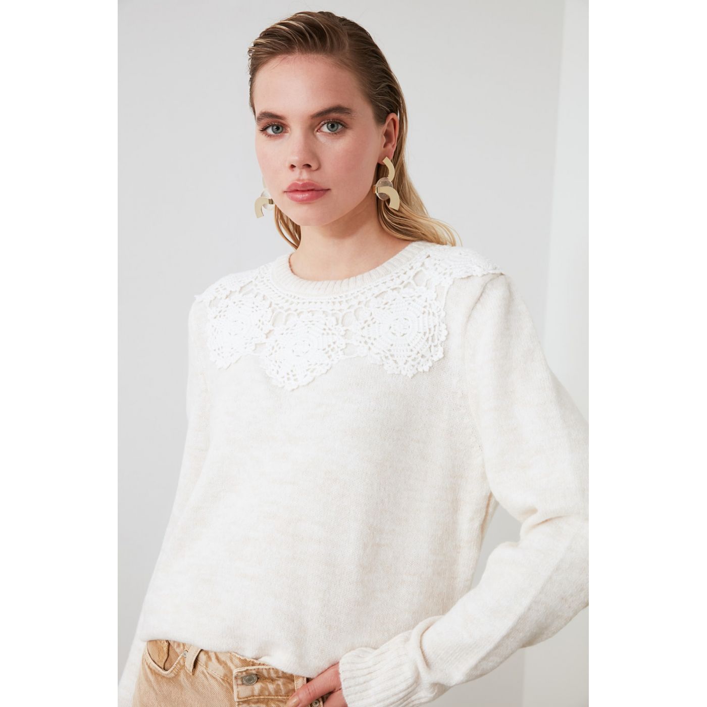 Trendyol PowderLace Detailed Knitwear Sweater