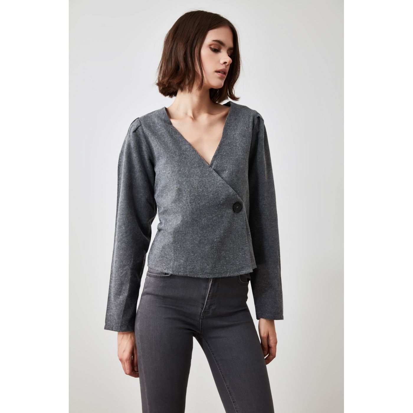 Trendyol Anthracite Plaid Blouse
