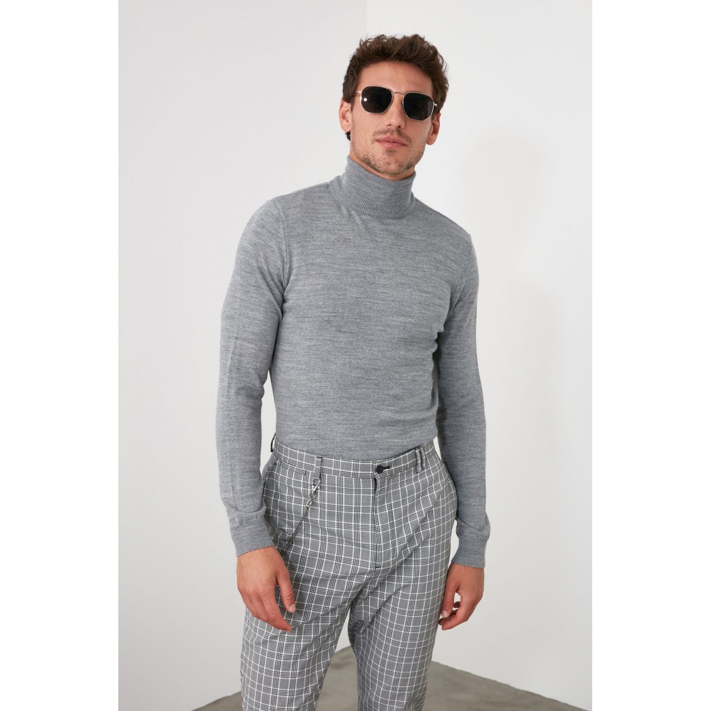 Trendyol Grey Male Turtleneck Knitwear Sweater
