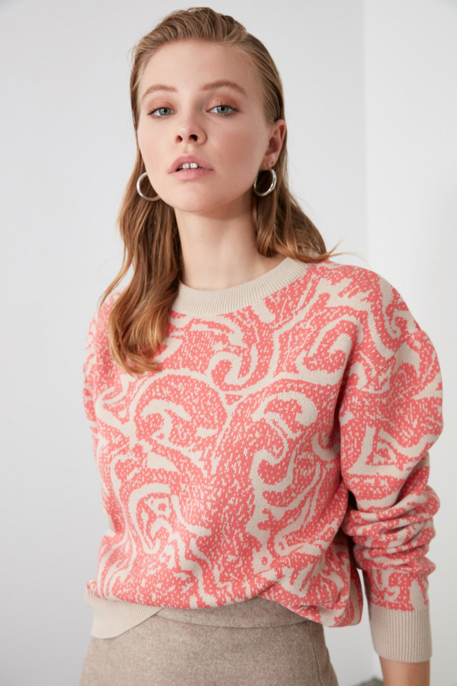 Trendyol Camel Jacquard Knit Sweater