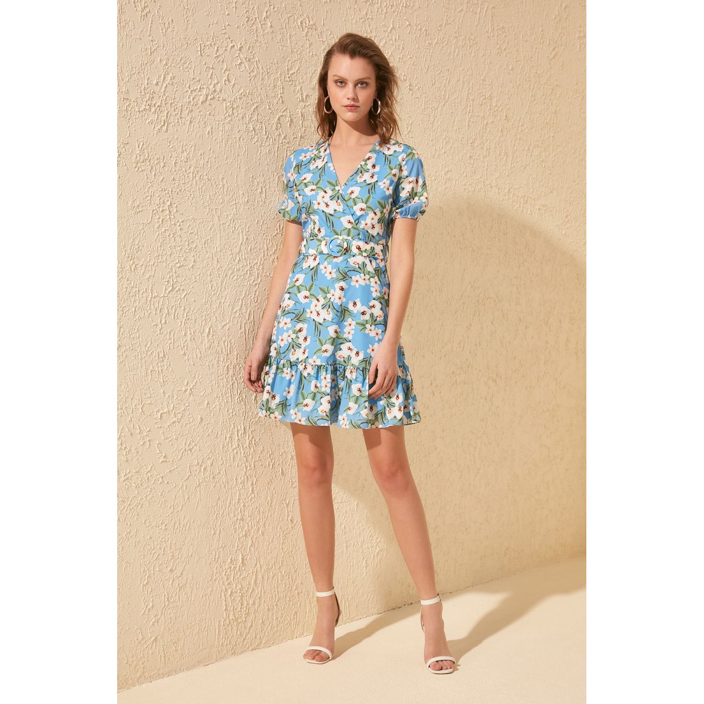 Trendyol Blue Floral Belt Dress