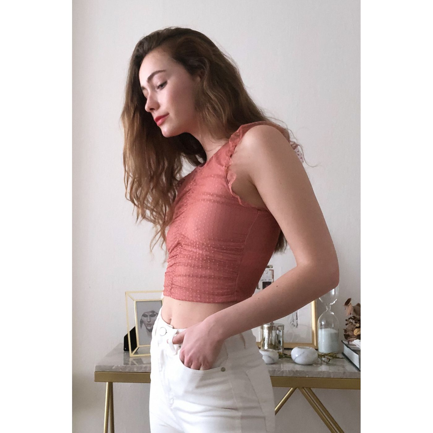Trendyol Copper Tulle Knitted Blouse