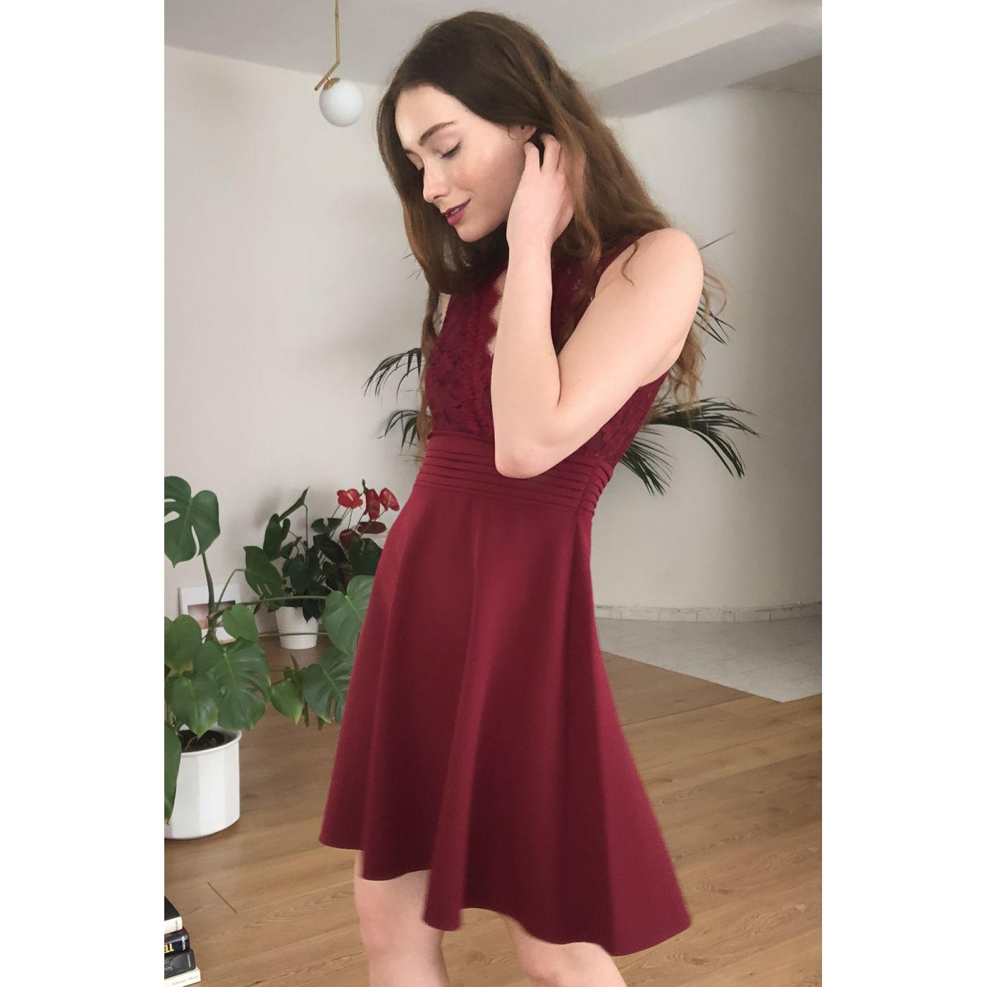 Trendyol Burgundy Ribbed Detailed Dress