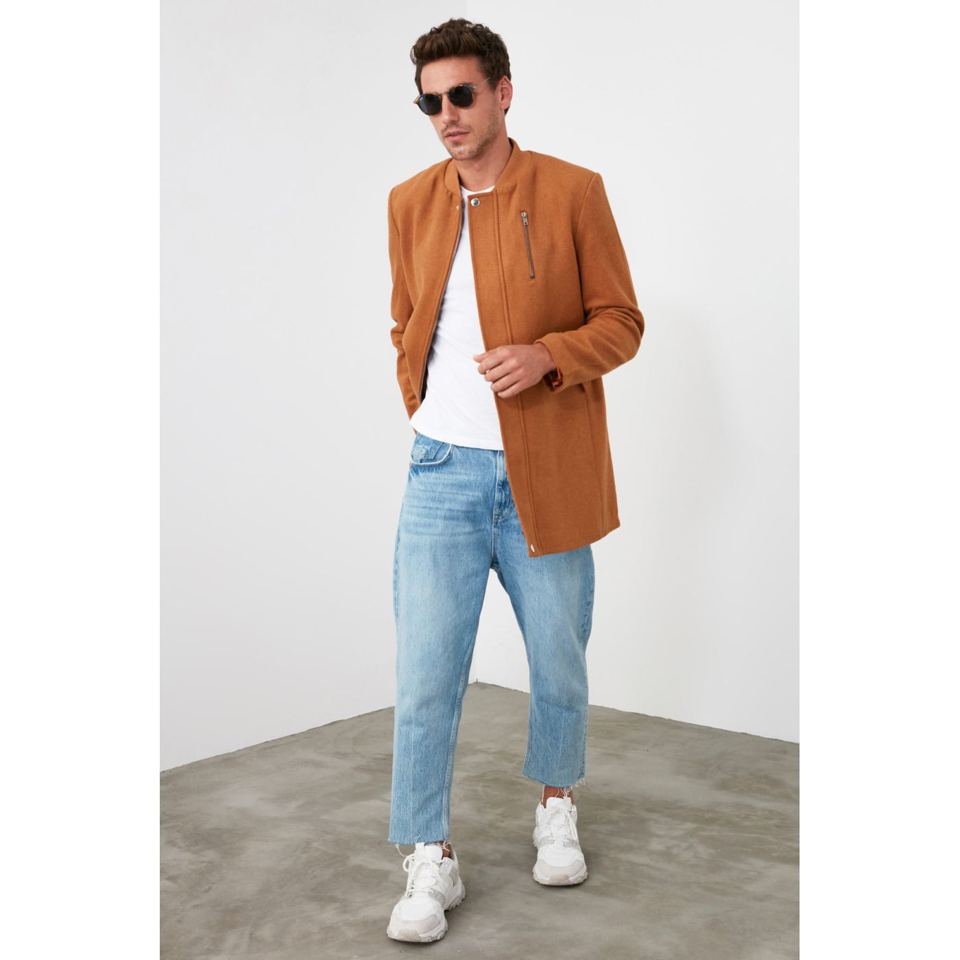 Trendyol Camel Men's Cachet College Collar Regular Pocket Detailed Kaban