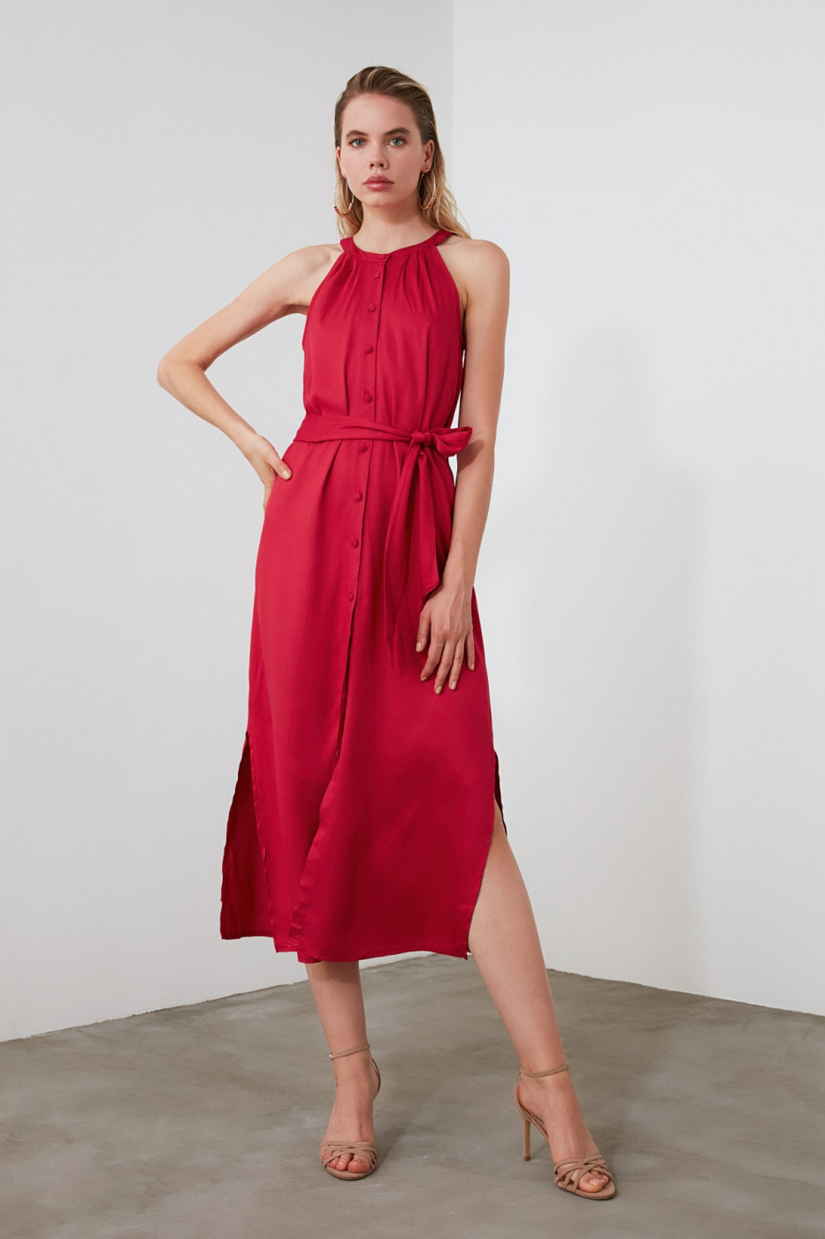 Trendyol Mürdüm Belted Shirt Dress