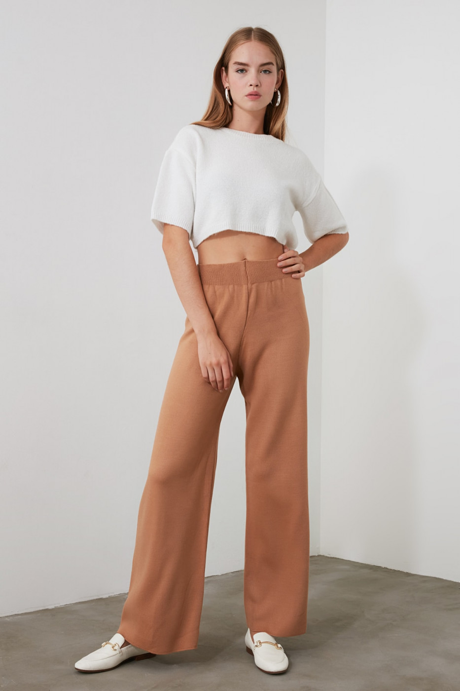 Trendyol Camel Wide Leg Knit Pants