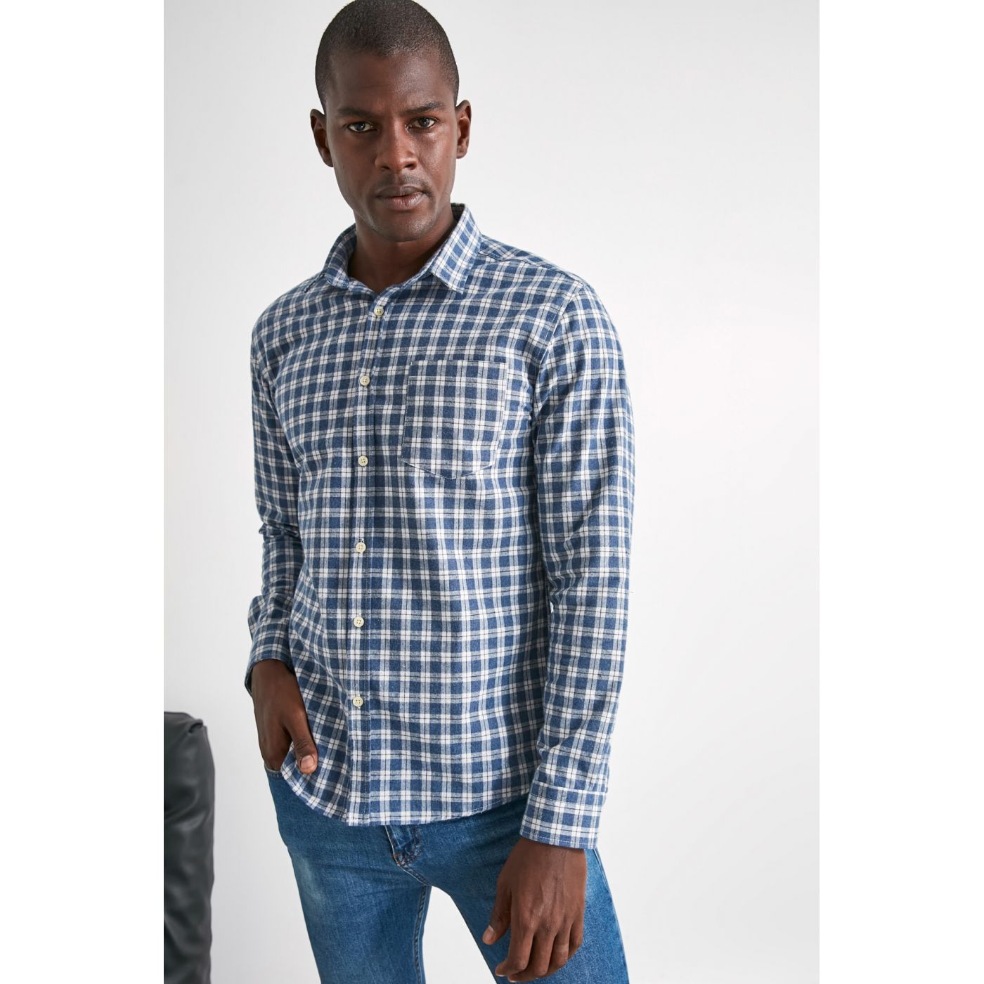 Trendyol Blue Men Plaid Button Collar Slim Fit Shirt