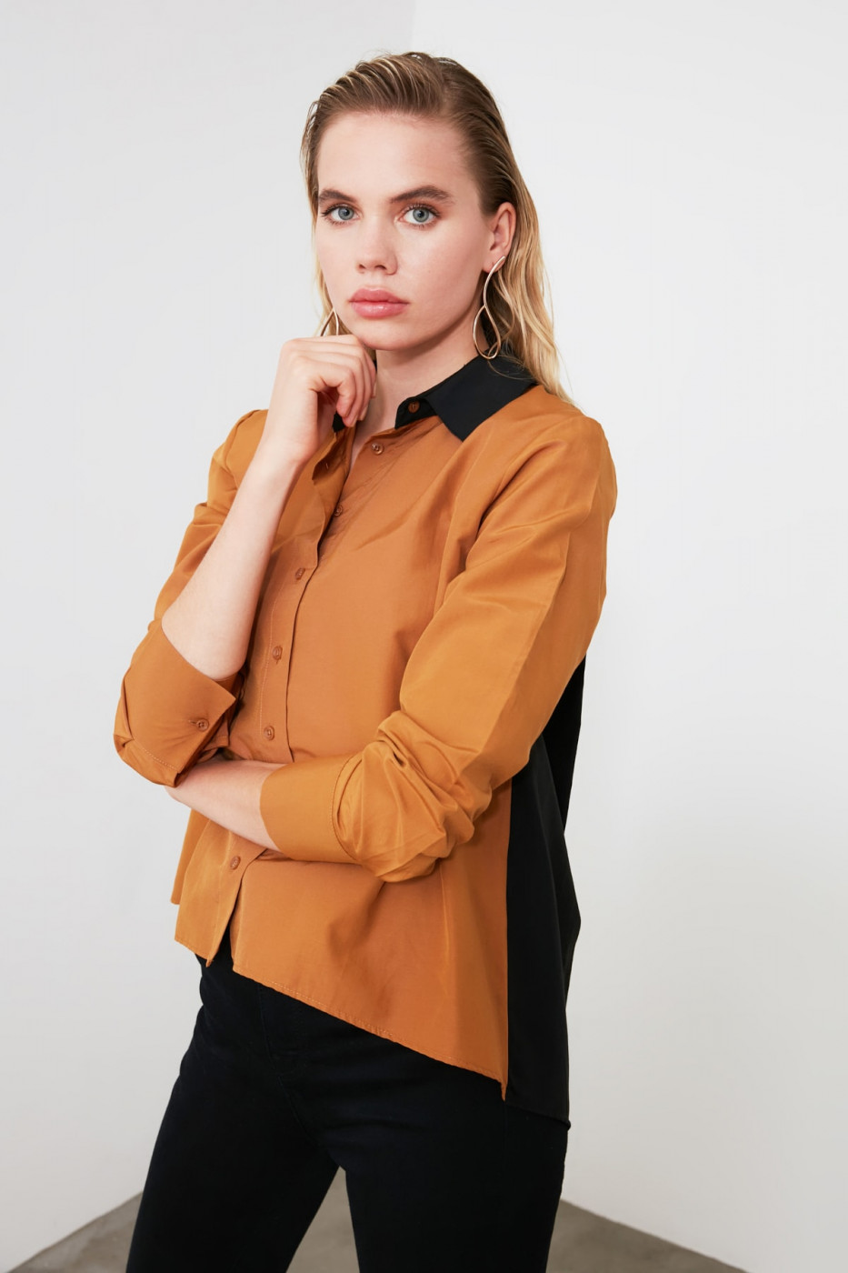 Trendyol Camel Color Block Shirt