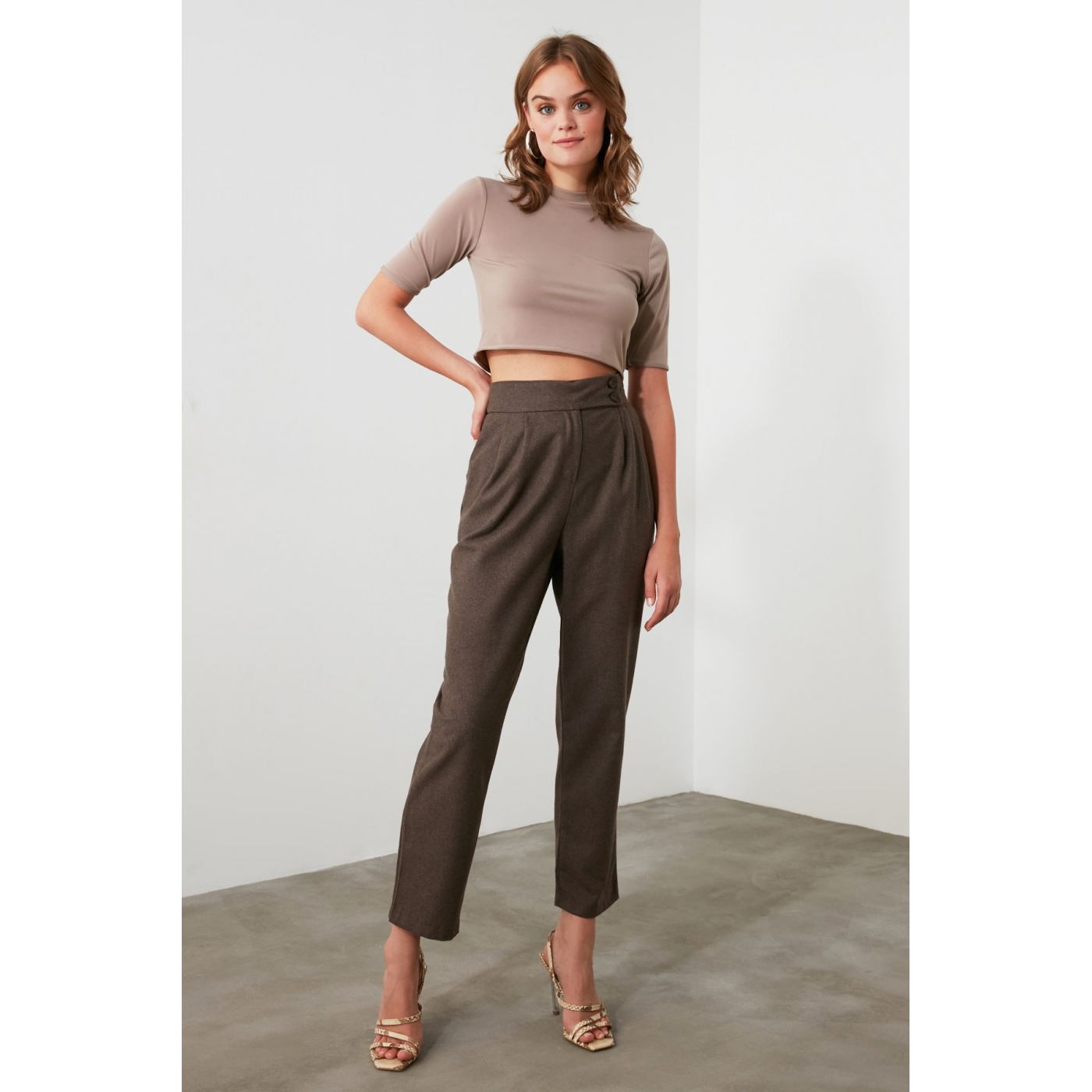 Trendyol Brown Button Detailed Trousers