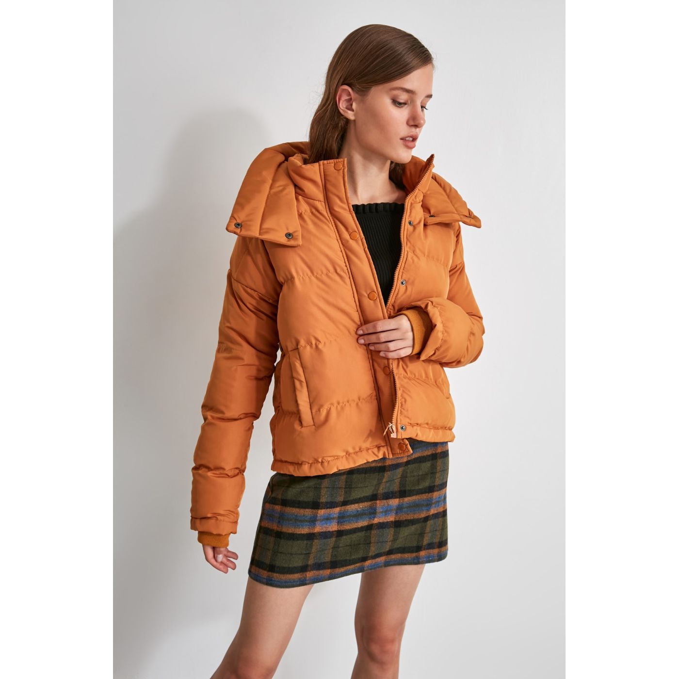 Trendyol Camel Collar Removable Inflatable Coat