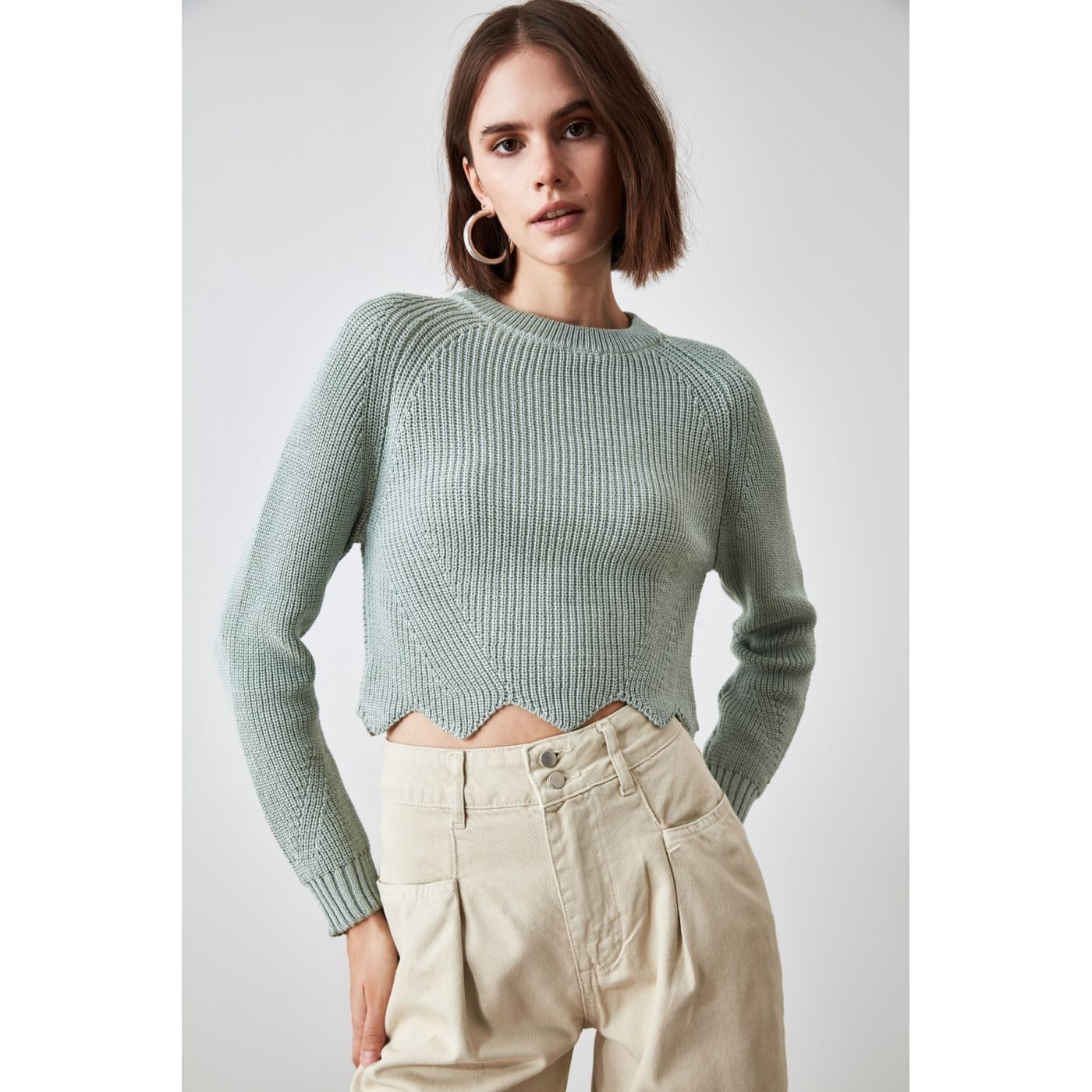 Trendyol Mint Crop Knitwear Sweater