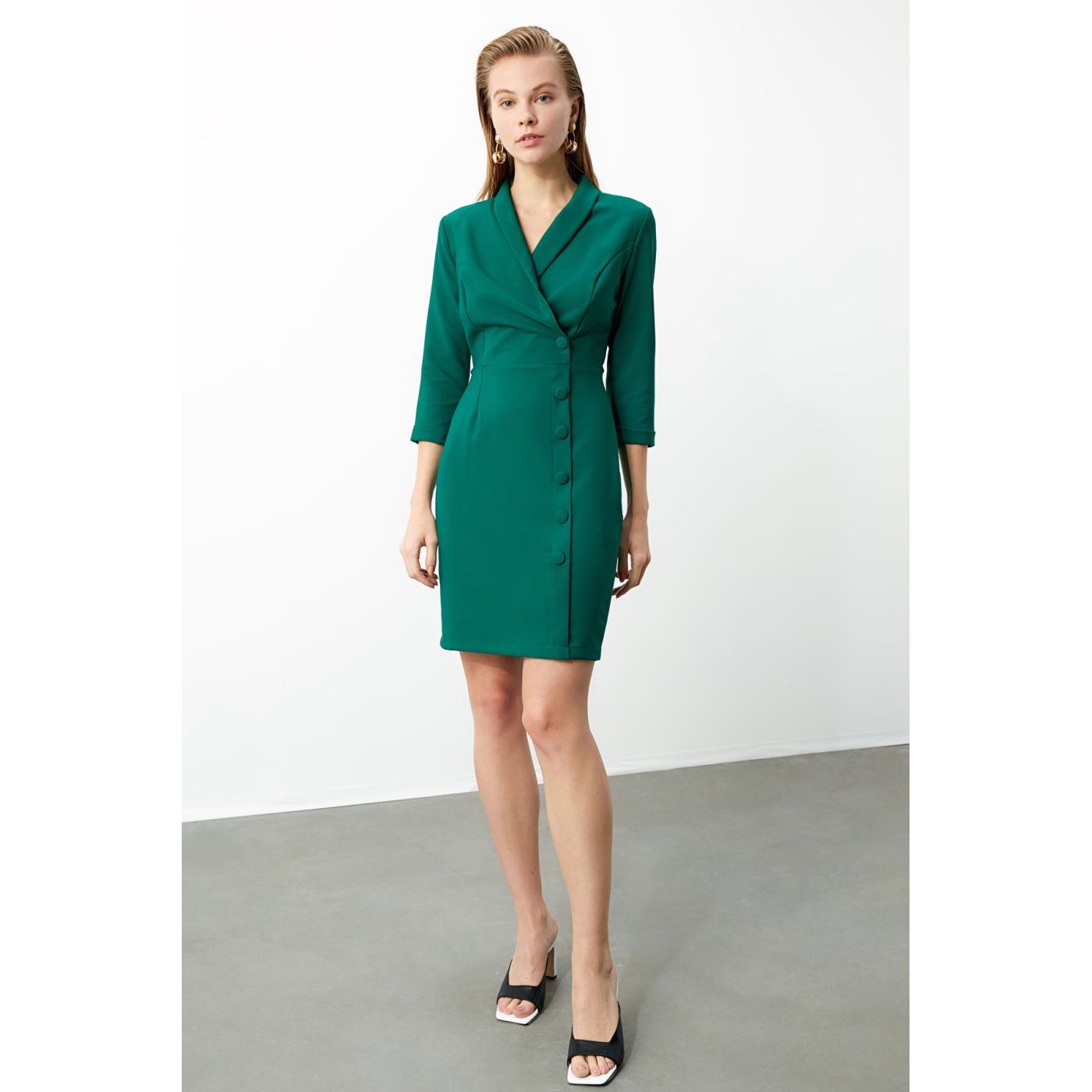 Trendyol Green Cruise Neck Jacket Dress