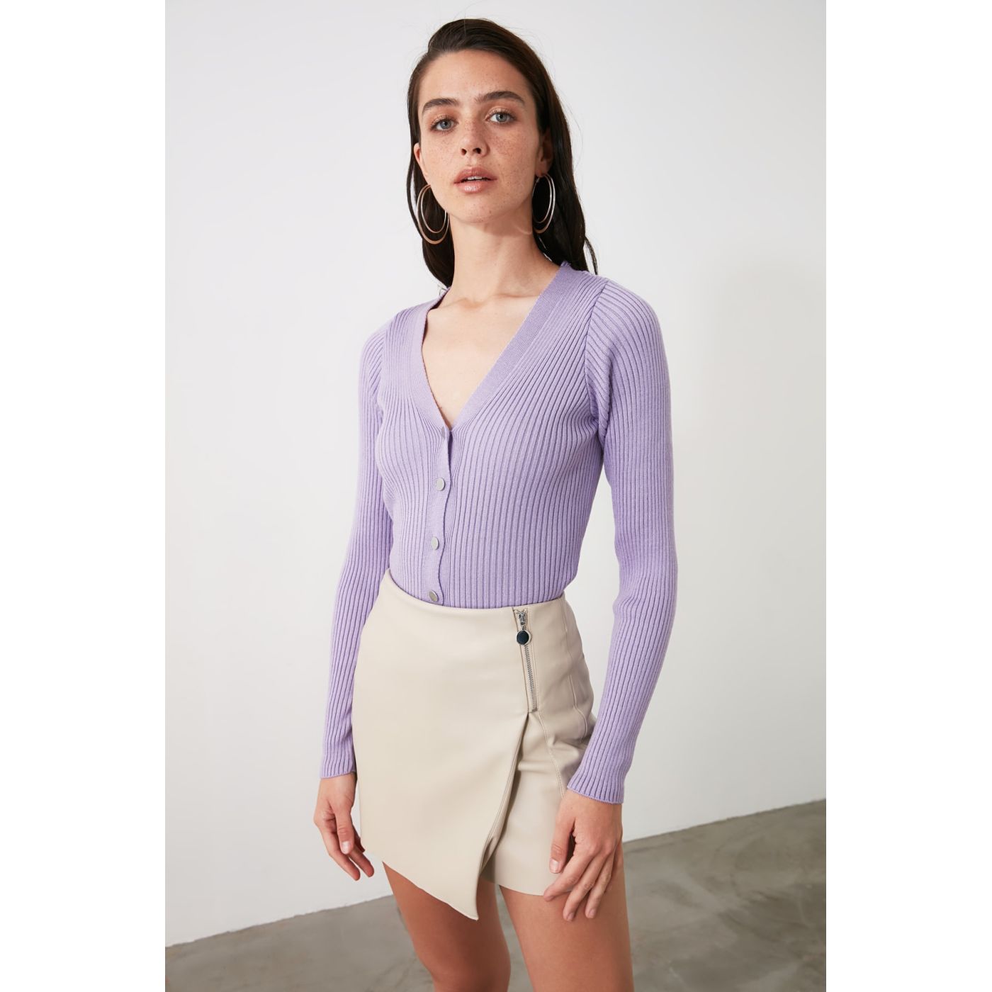Trendyol Lila Button Knitwear Cardigan