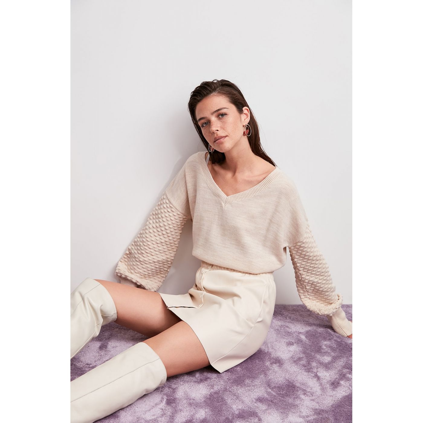 Trendyol Ecru Balloon Sleeve Knitwear Sweater
