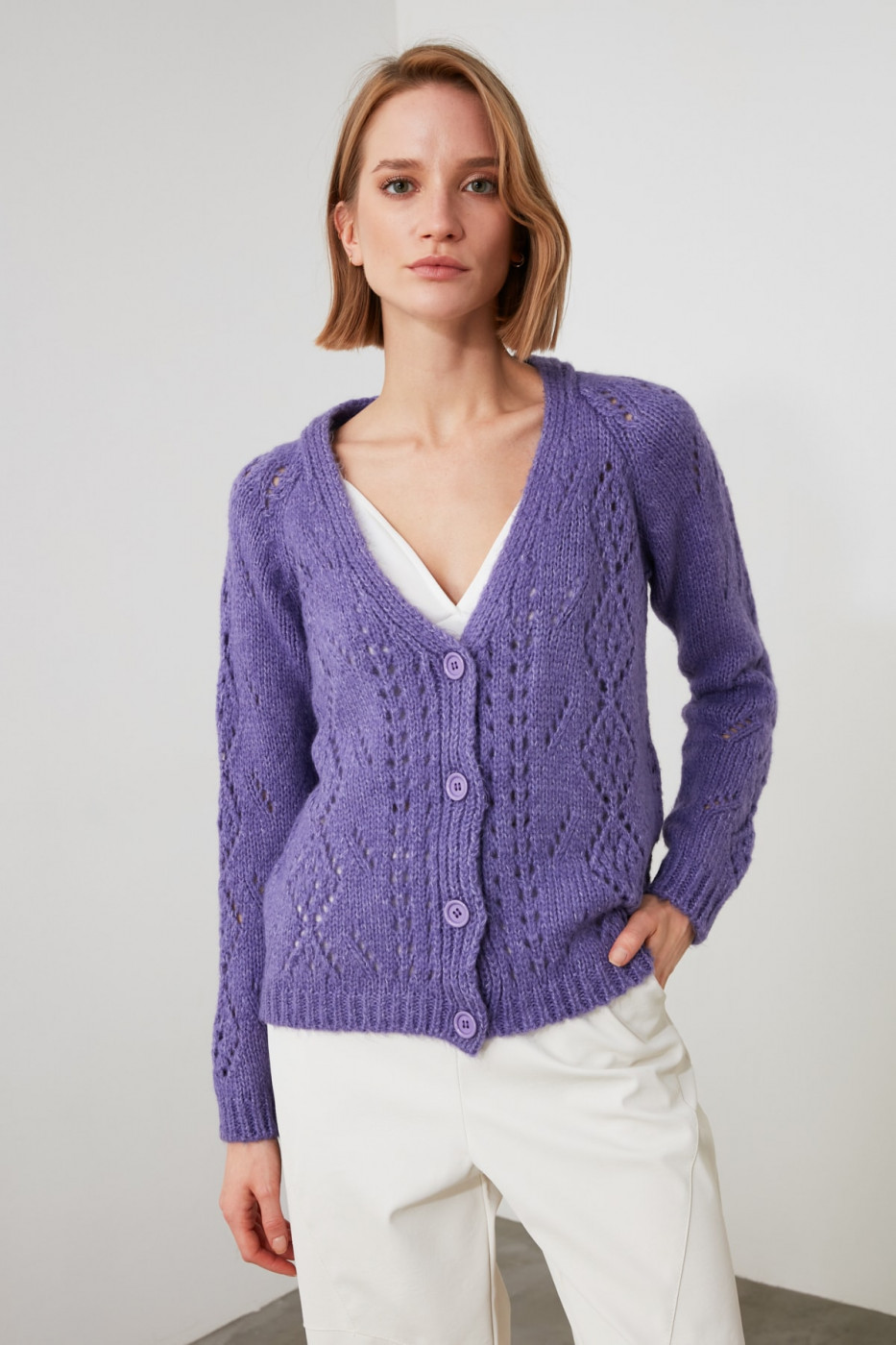 Trendyol Purple KnitTed Knitwear Cardigan