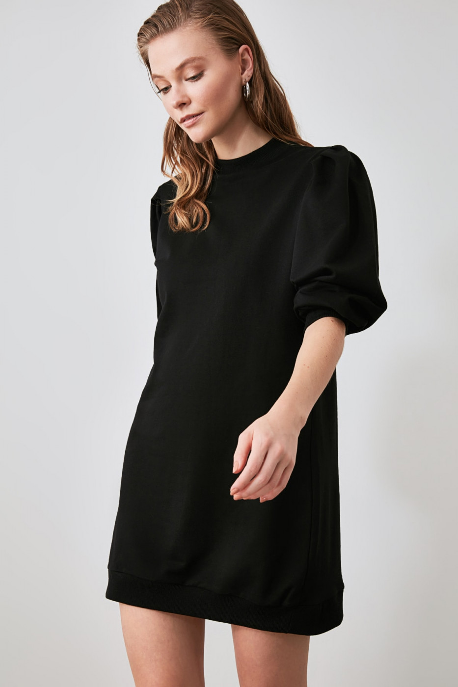 Trendyol Black Balloon Sleeve Knitted Sweat Dress