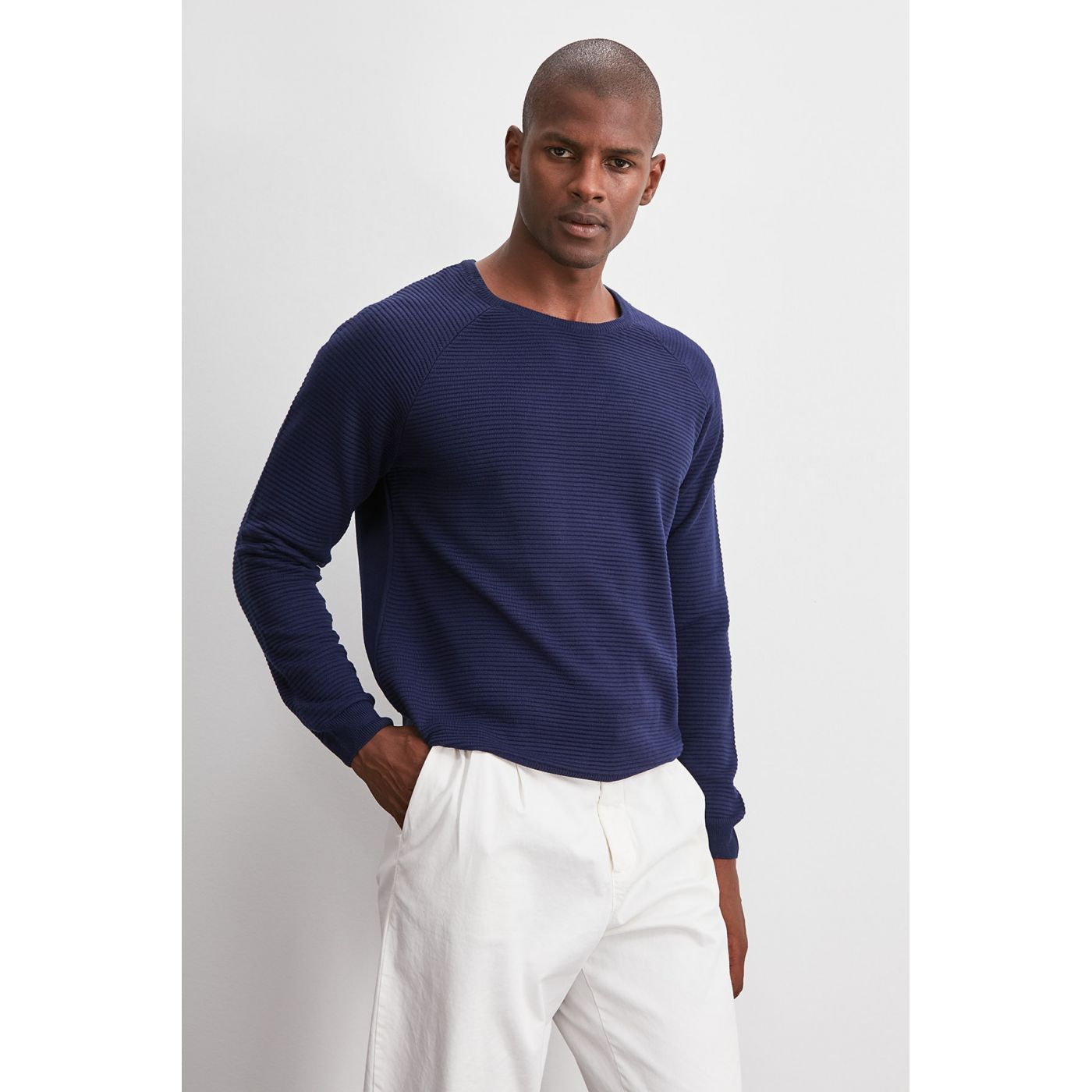 Trendyol Navy Blue Men's Textured Bicycle Collar Knitwear Sweater