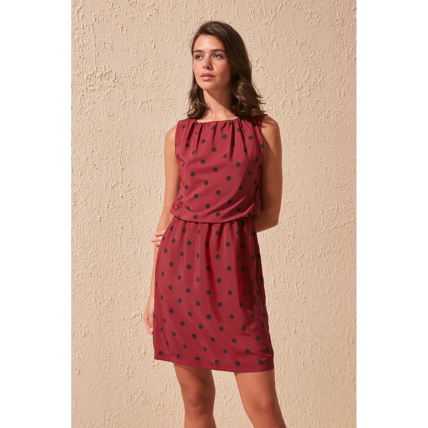 Trendyol Burgundy Polka Dot Dress