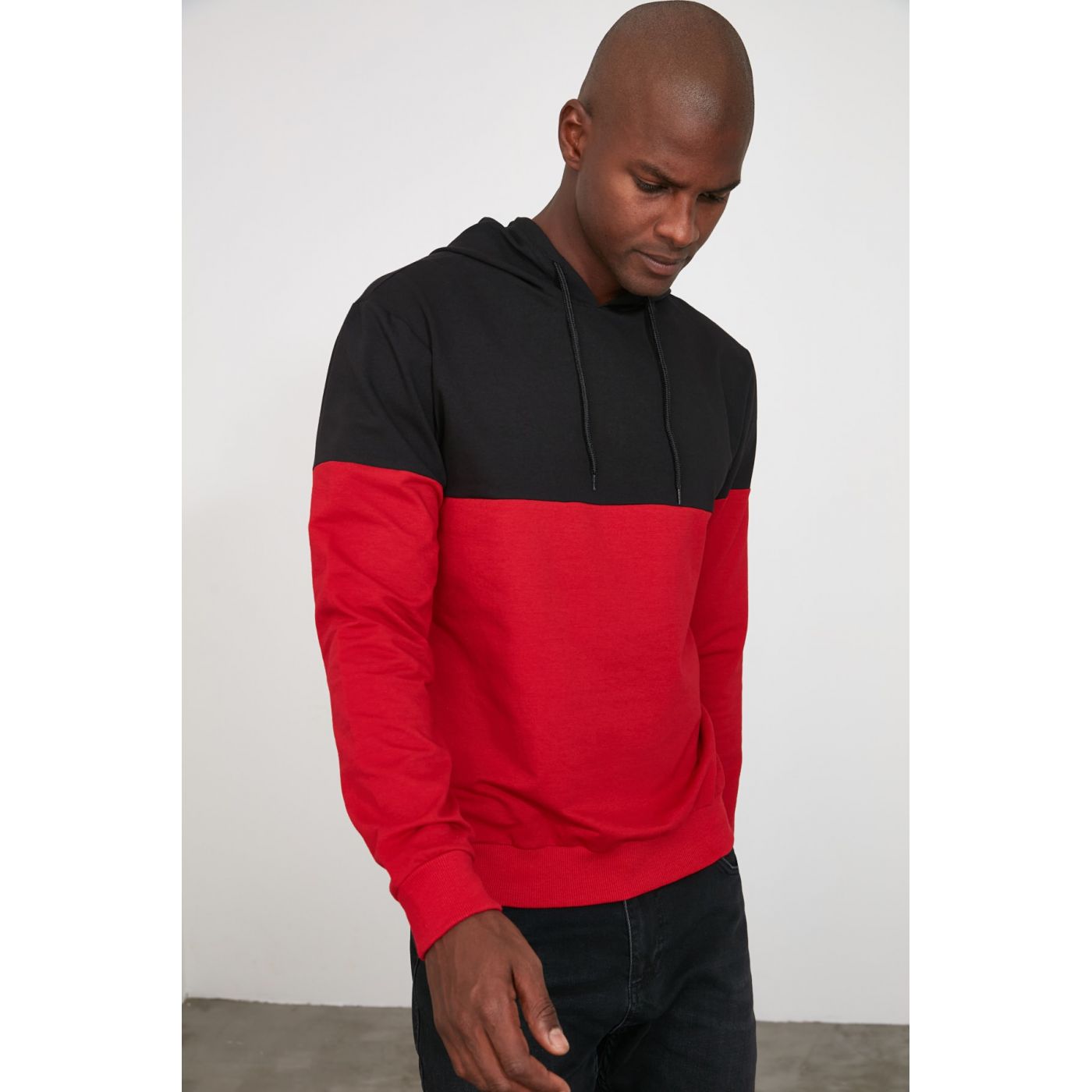Trendyol Black Men's PanelEd Hooded Regular Sweatshirt