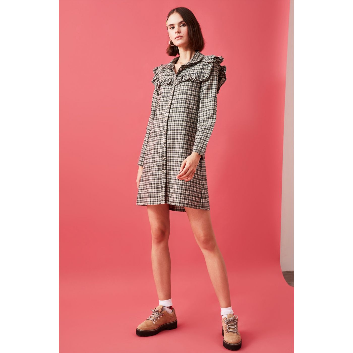 Trendyol Multicolored Ruffle Shirt Dress