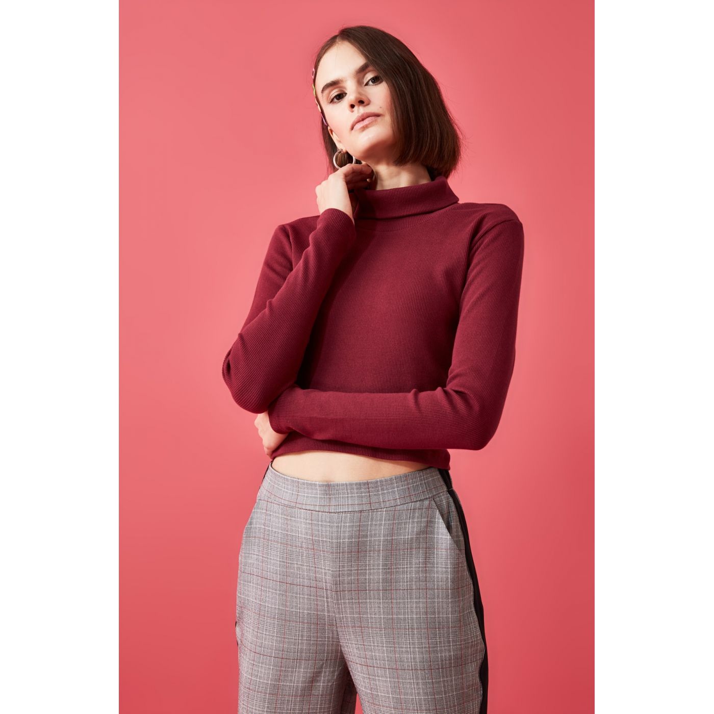 Trendyol Mürdüm Wicked Crop Knitted Blouse