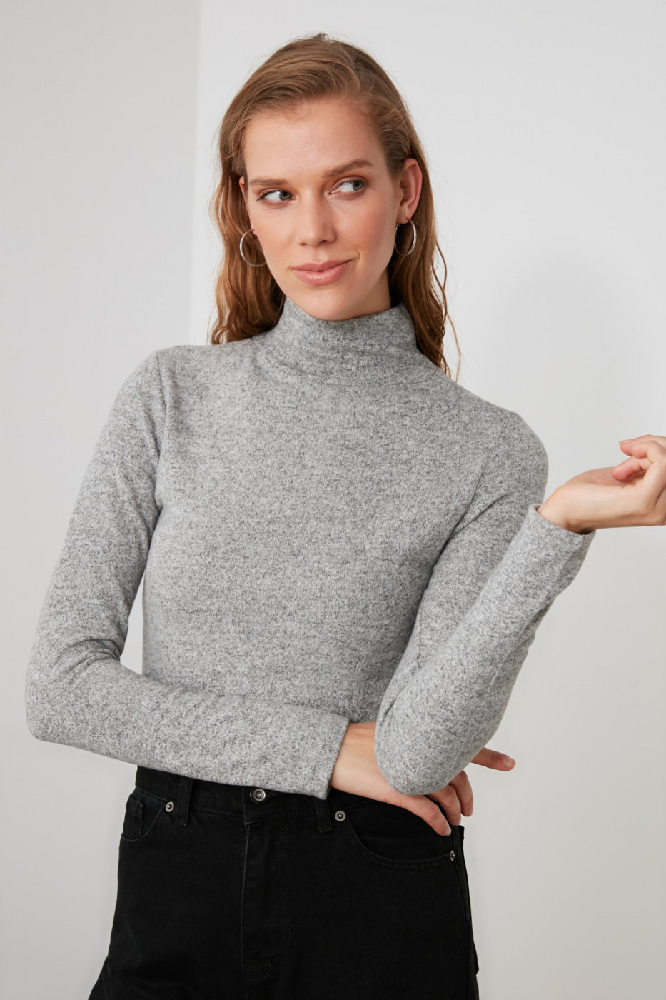 Trendyol Grey Throat Knitted Blouse
