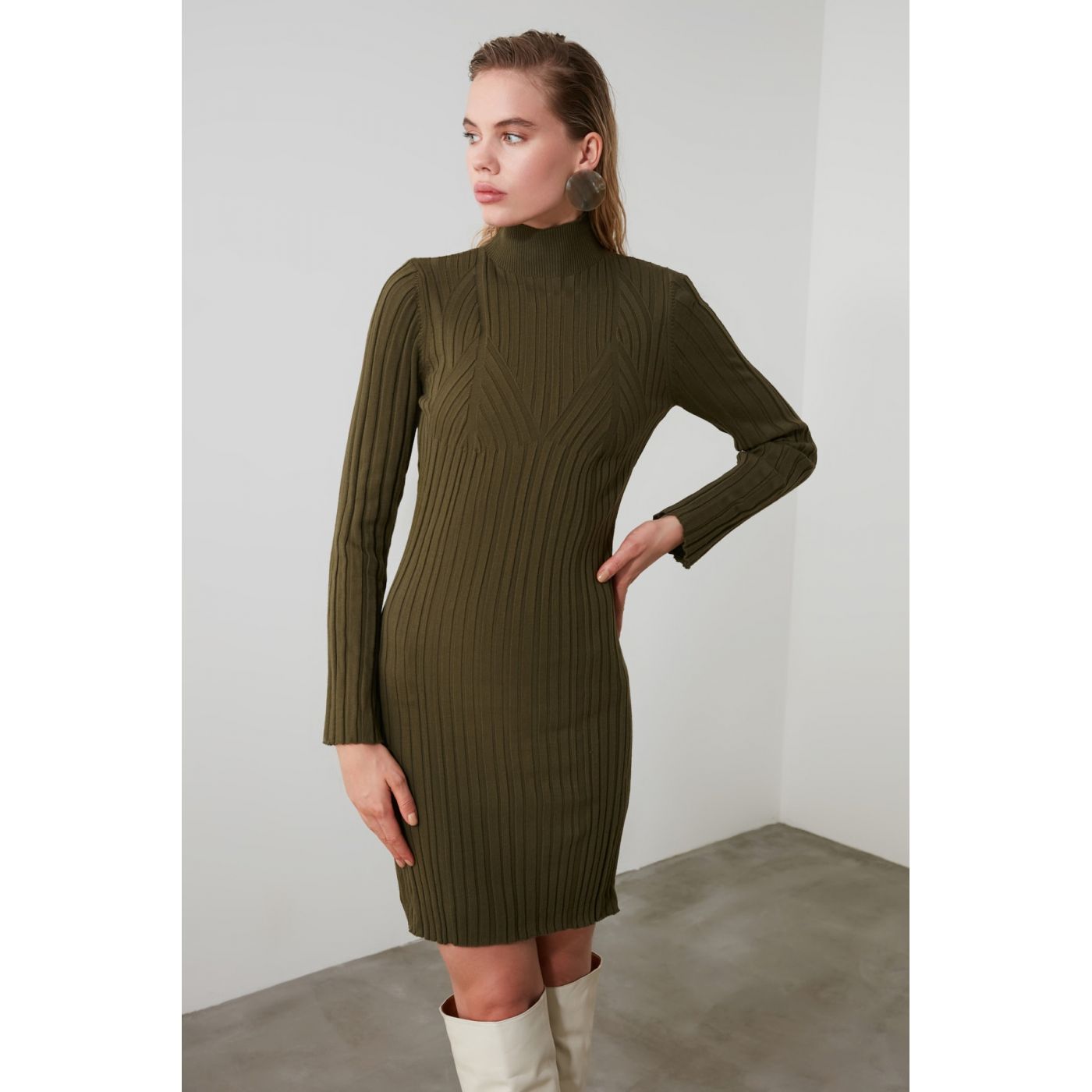 Trendyol Khaki Knitted Detailed Knitwear Dress