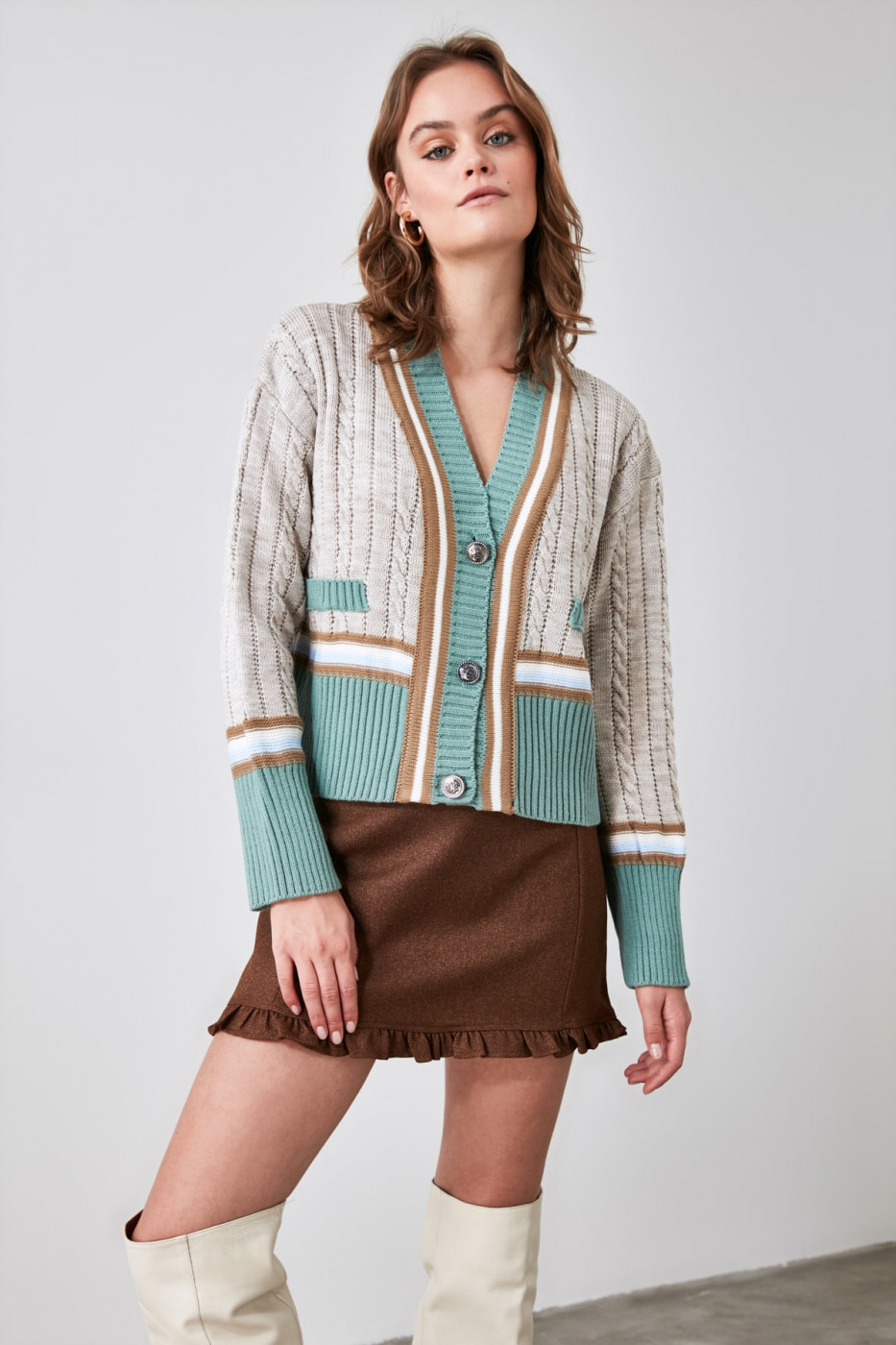 Trendyol Stone Button Detailed Knitwear Cardigan