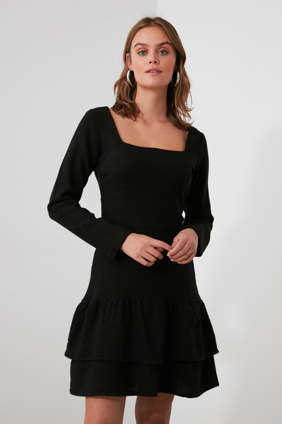 Trendyol Black Square Neck Flywheel Dress