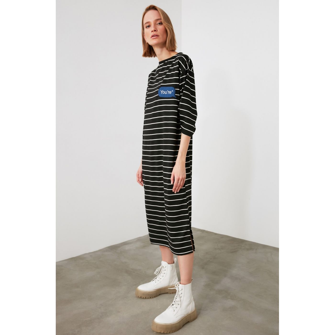 Trendyol Black Striped Knitted Dress