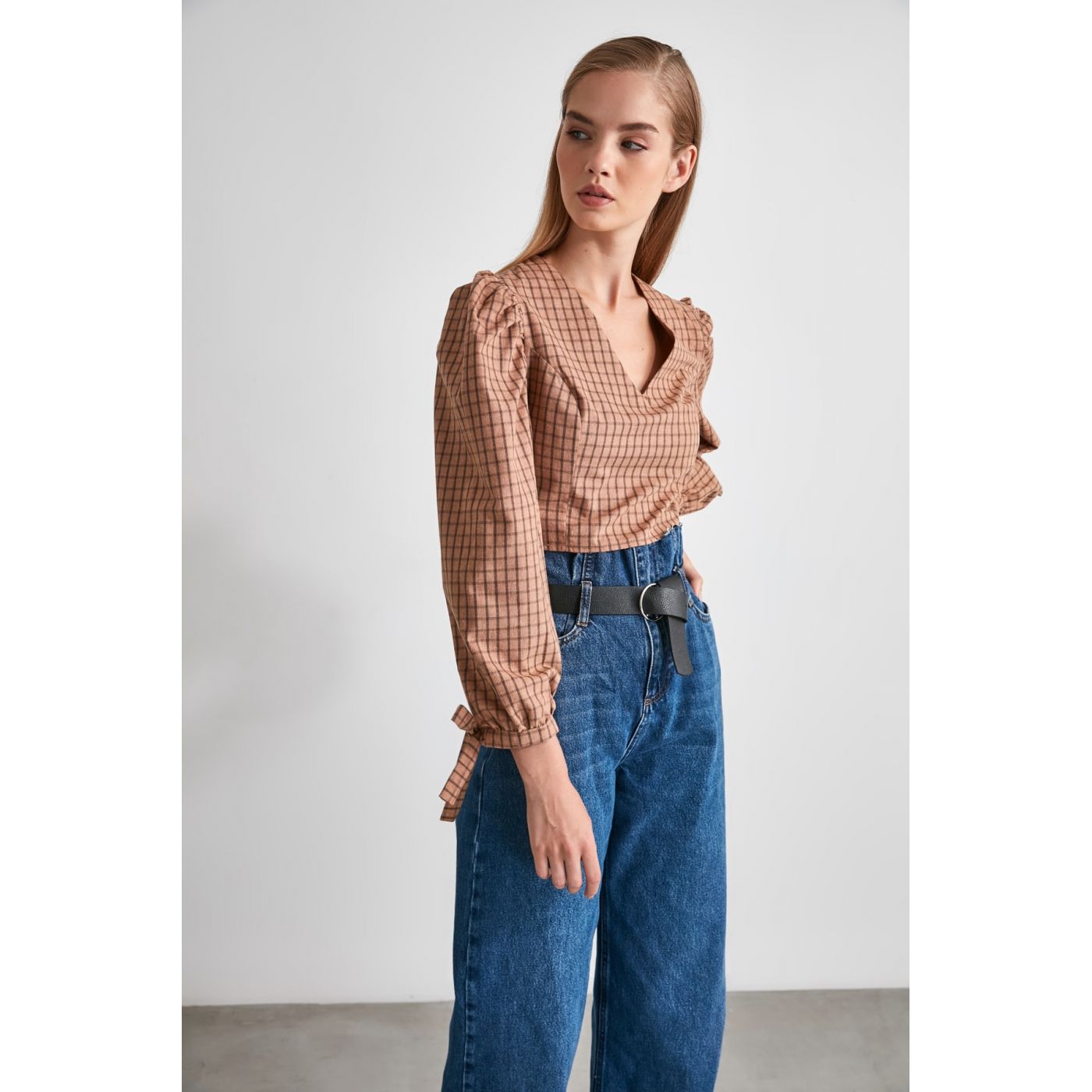 Trendyol Brown Checkered Blouse