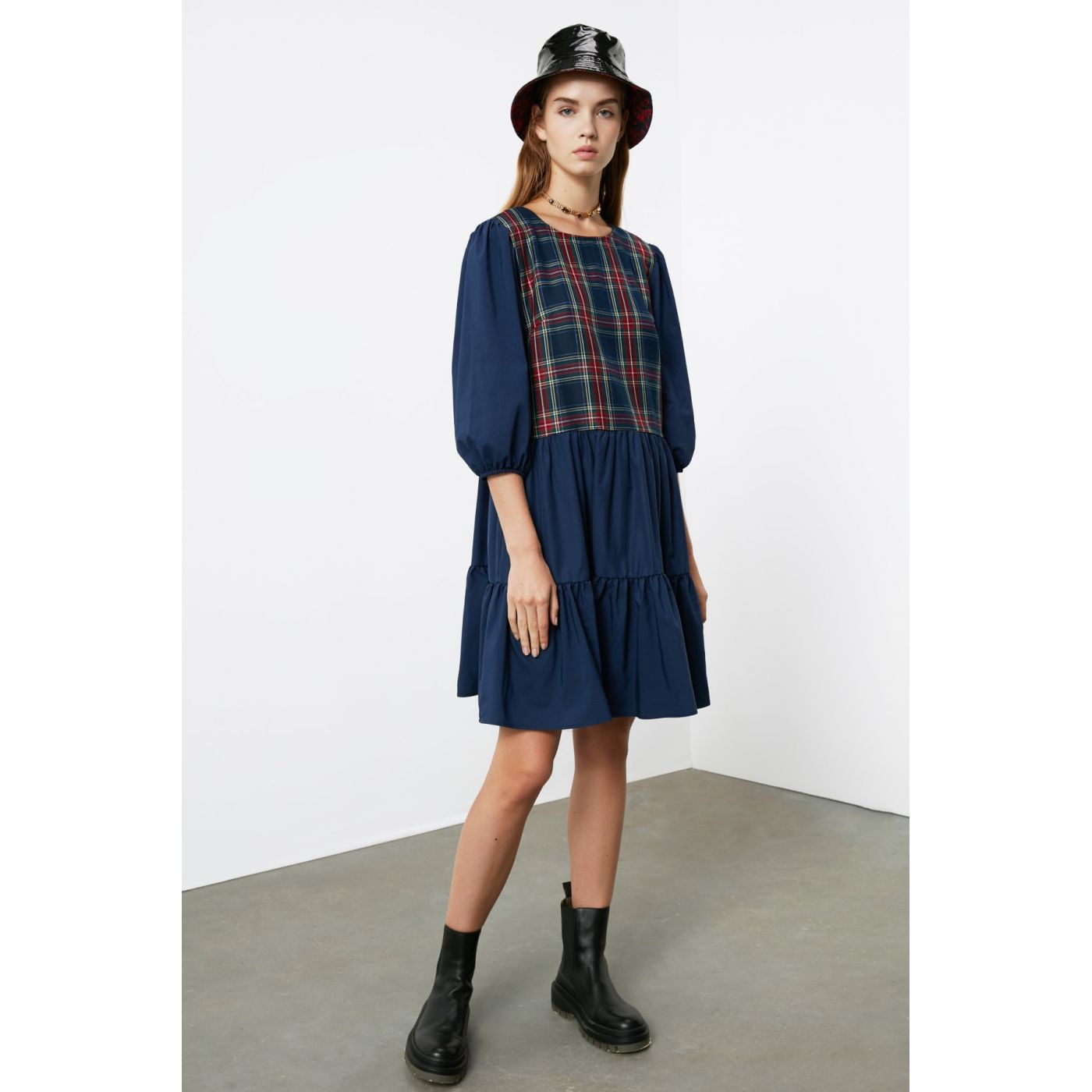 Trendyol Navy Plaid Detailing Dress