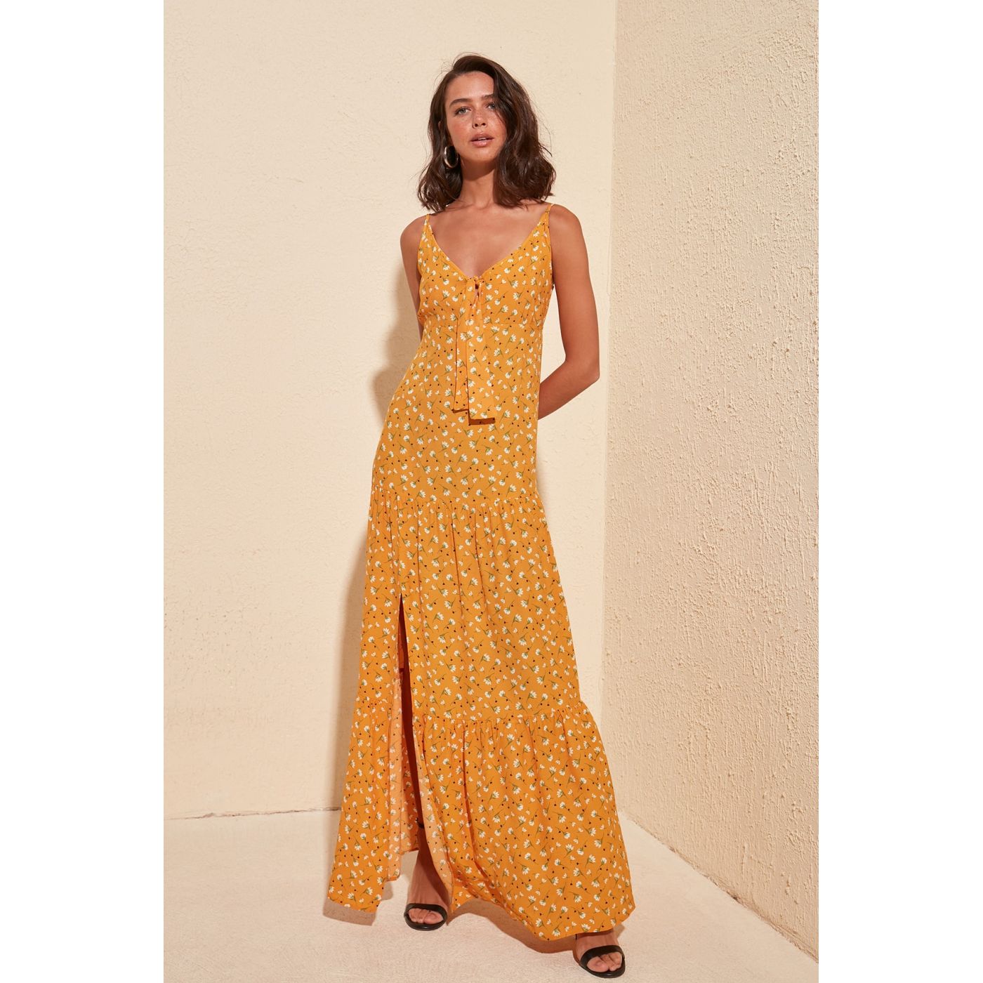 Trendyol Yellow Floral Strap dress