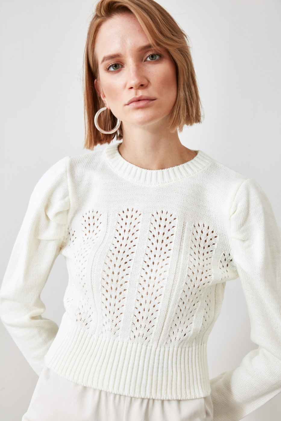 Trendyol Ekru Ajurlu Arm Smuze Knitwear Sweater