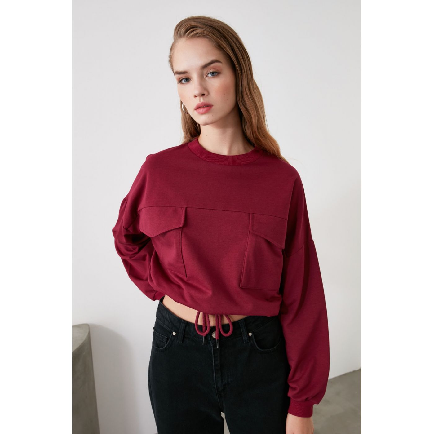 Trendyol Purple Pocket Detailed Basic Knitted Sweatshirt