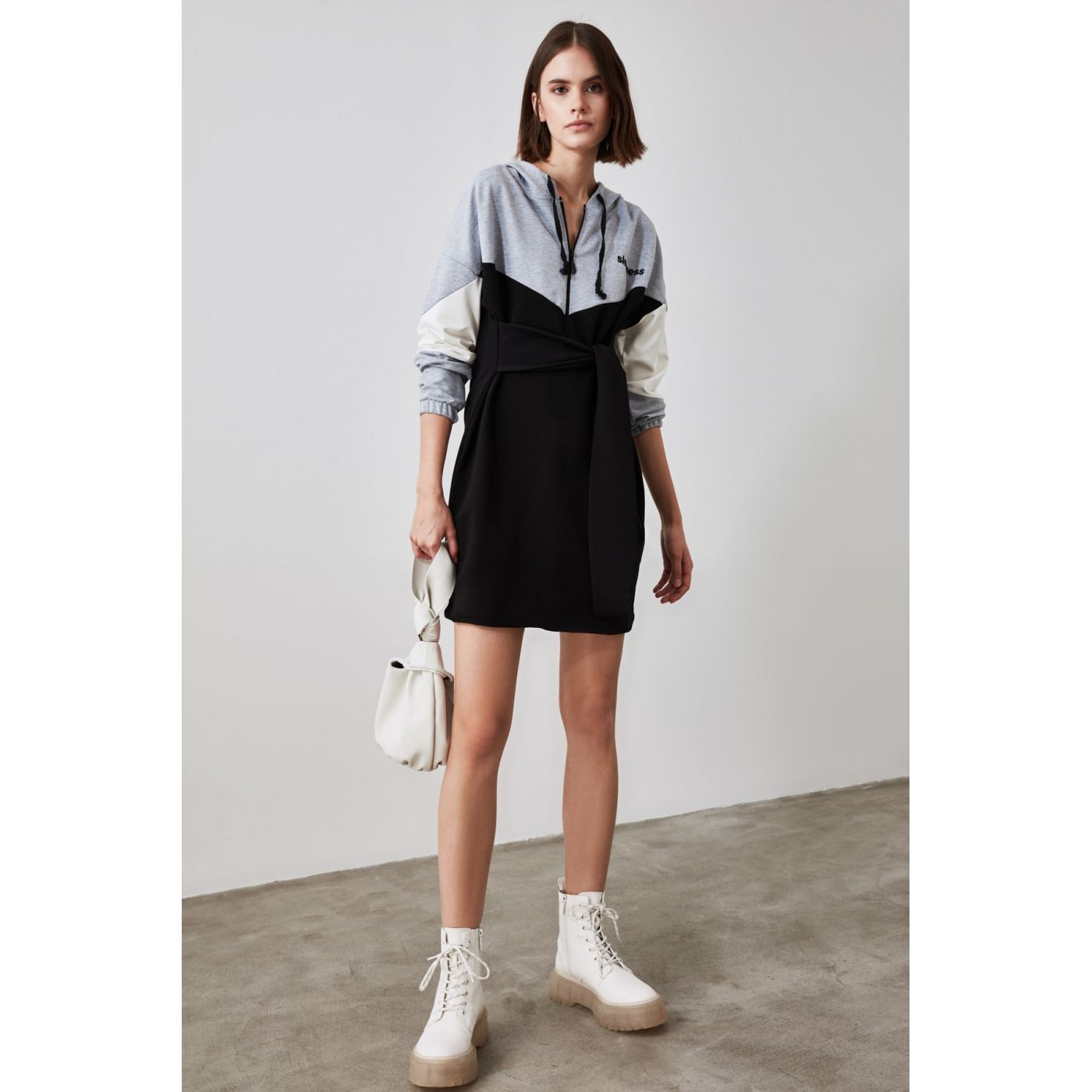 Trendyol Knitted Sweatshirt Dress WITH Black Binding DetailING