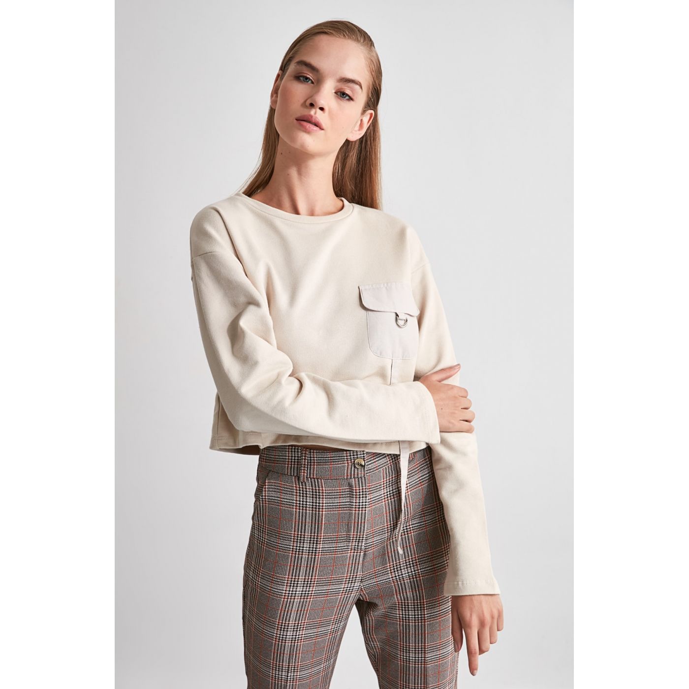 Trendyol Stone Crop Knitted Sweatshirt