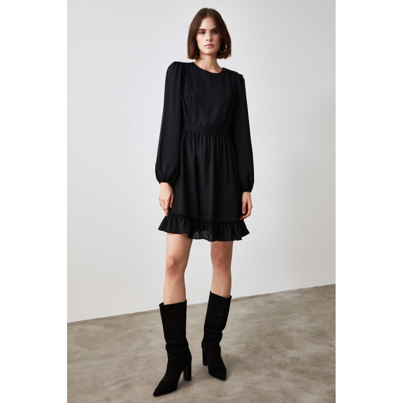 Trendyol Black Flywheel Lace Detailing Dress