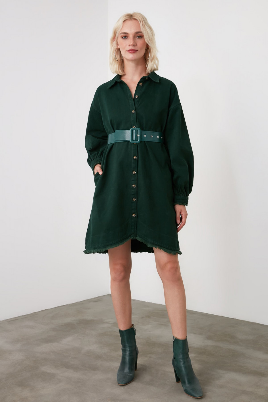 Trendyol Green Belted Shirt Dress