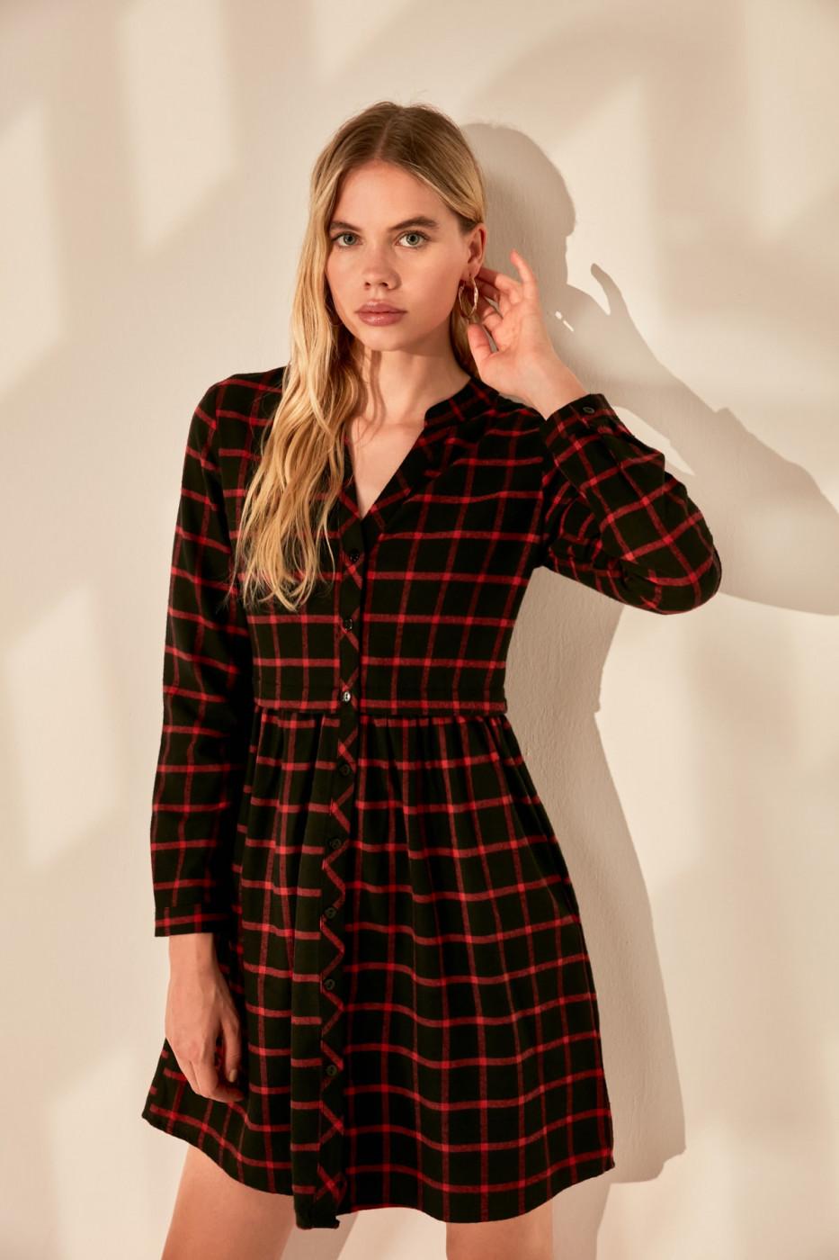Trendyol Burgundy Checkered Dress