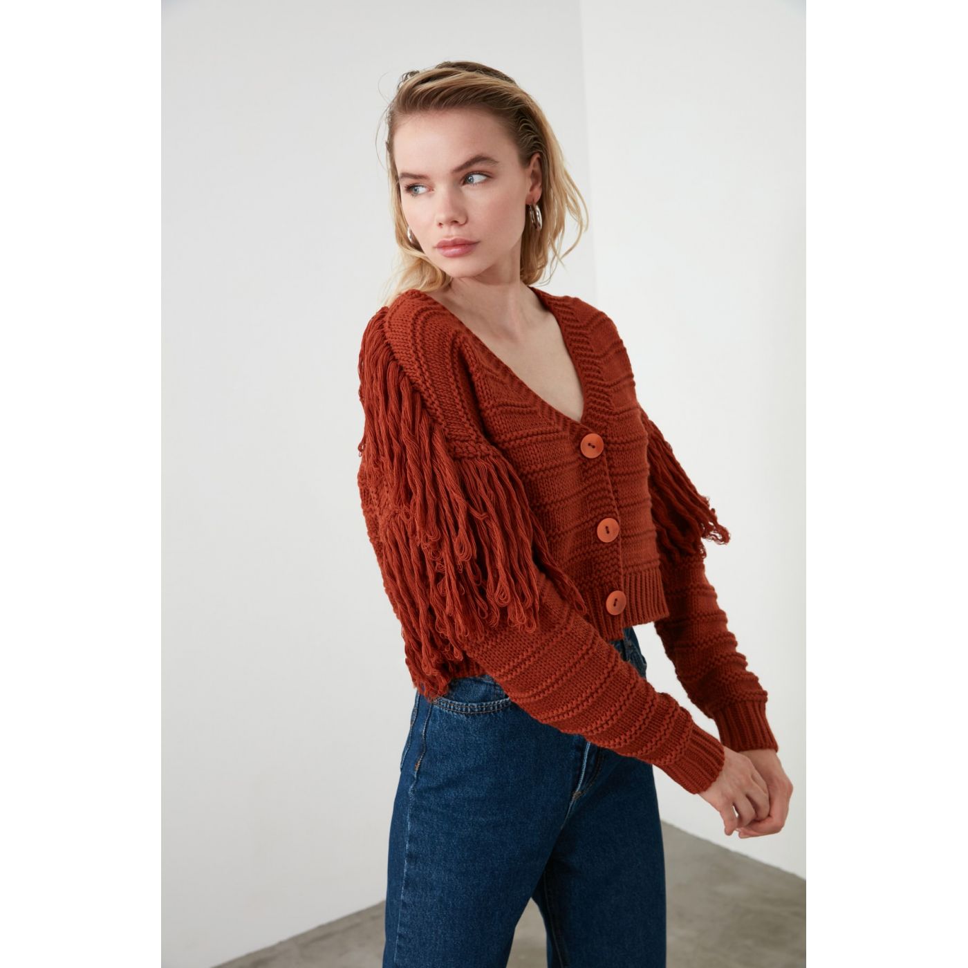 Trendyol Cinnamon Puchisn Knit Cardigan